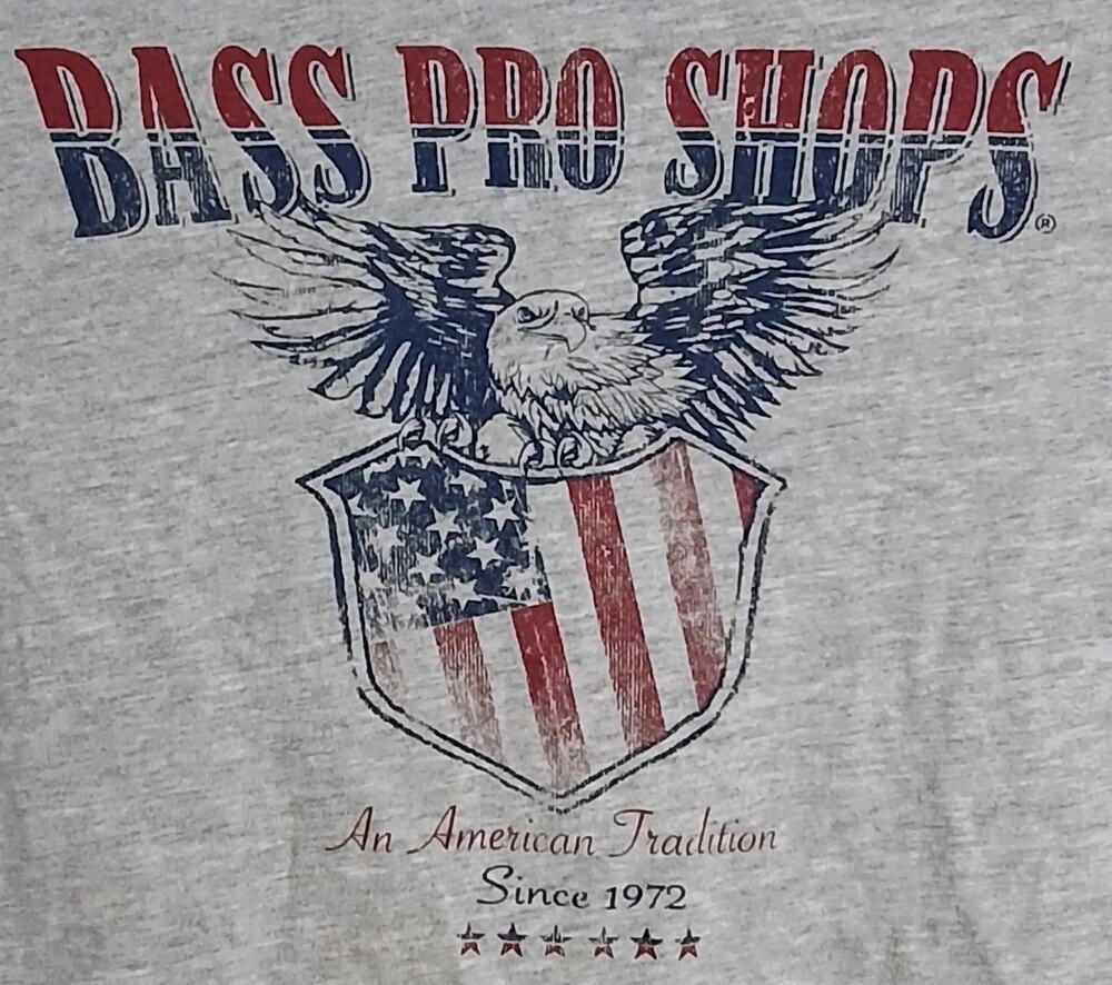 Bass Pro Shops American Tradition Graphic T Shirt Men Medium Gray Patriotic Flag